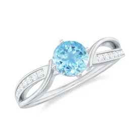 1/2 CT Two Tone Solitaire Infinity Ring with Aquamarine and Diamond