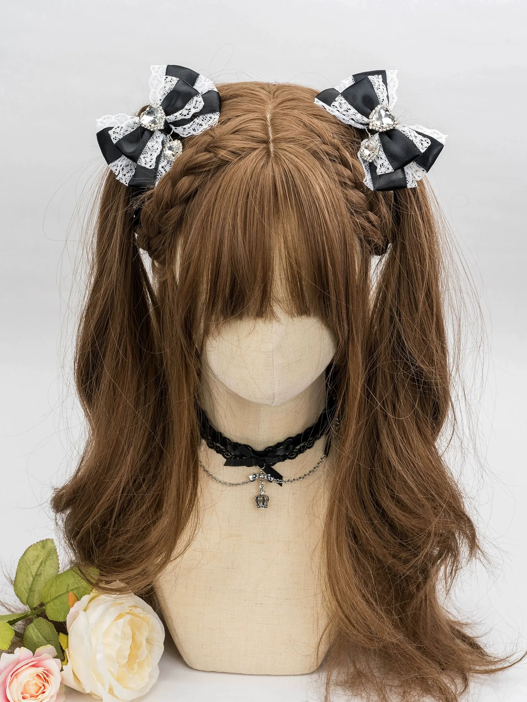13-Color Jirai Kei Subculture Lace Rhinestone Bow Hair Clip