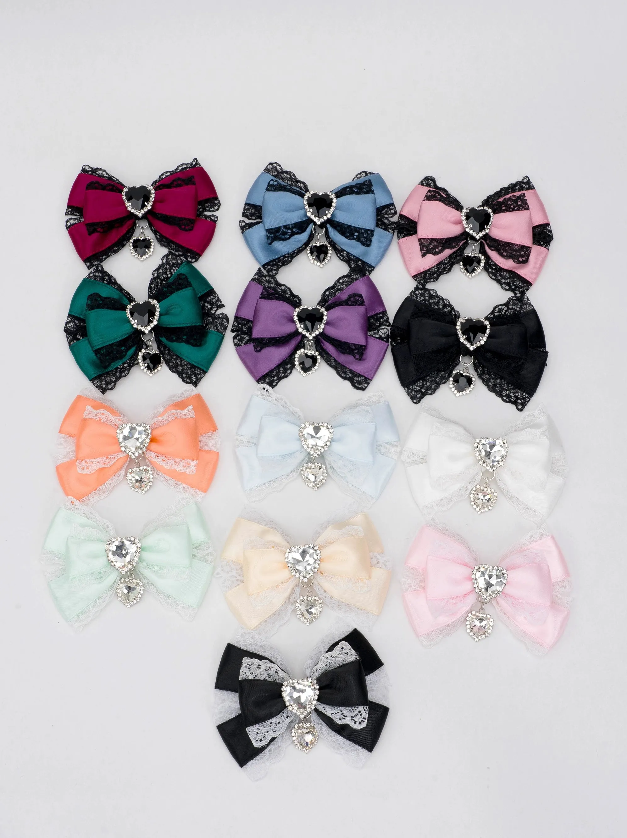 13-Color Jirai Kei Subculture Lace Rhinestone Bow Hair Clip