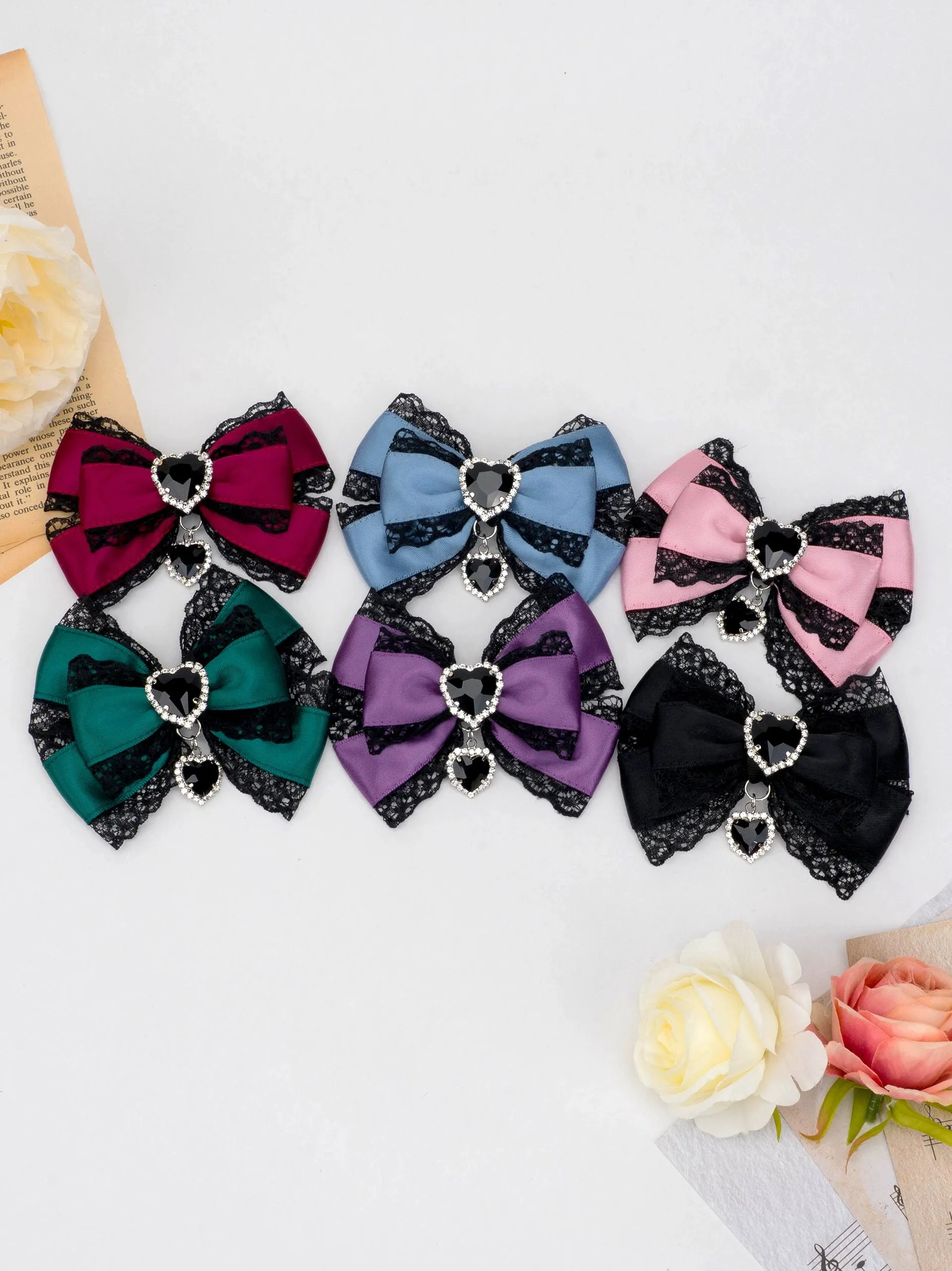 13-Color Jirai Kei Subculture Lace Rhinestone Bow Hair Clip