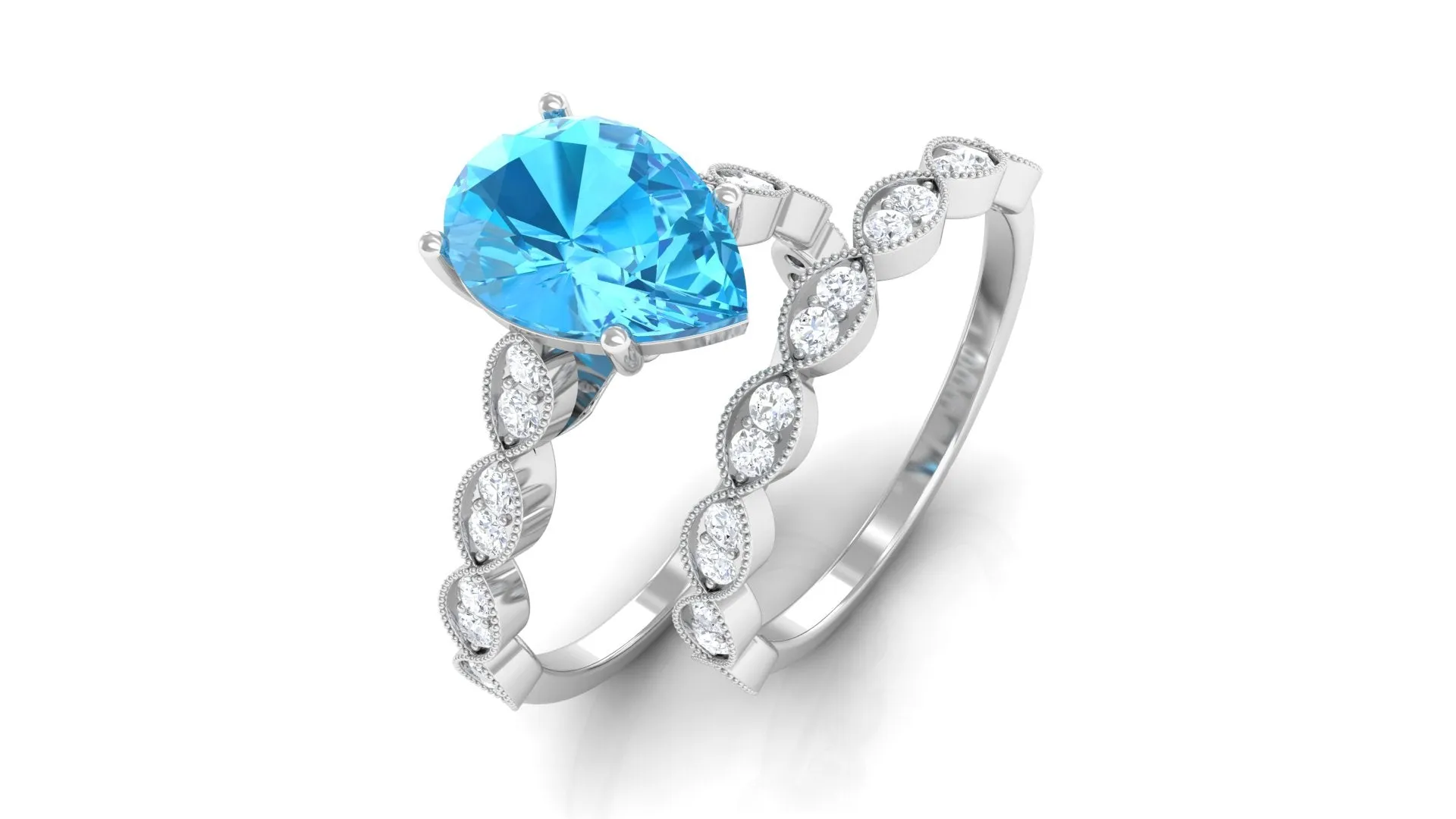 1.50 CT Swiss Blue Topaz and Moissanite Engagement Ring Set
