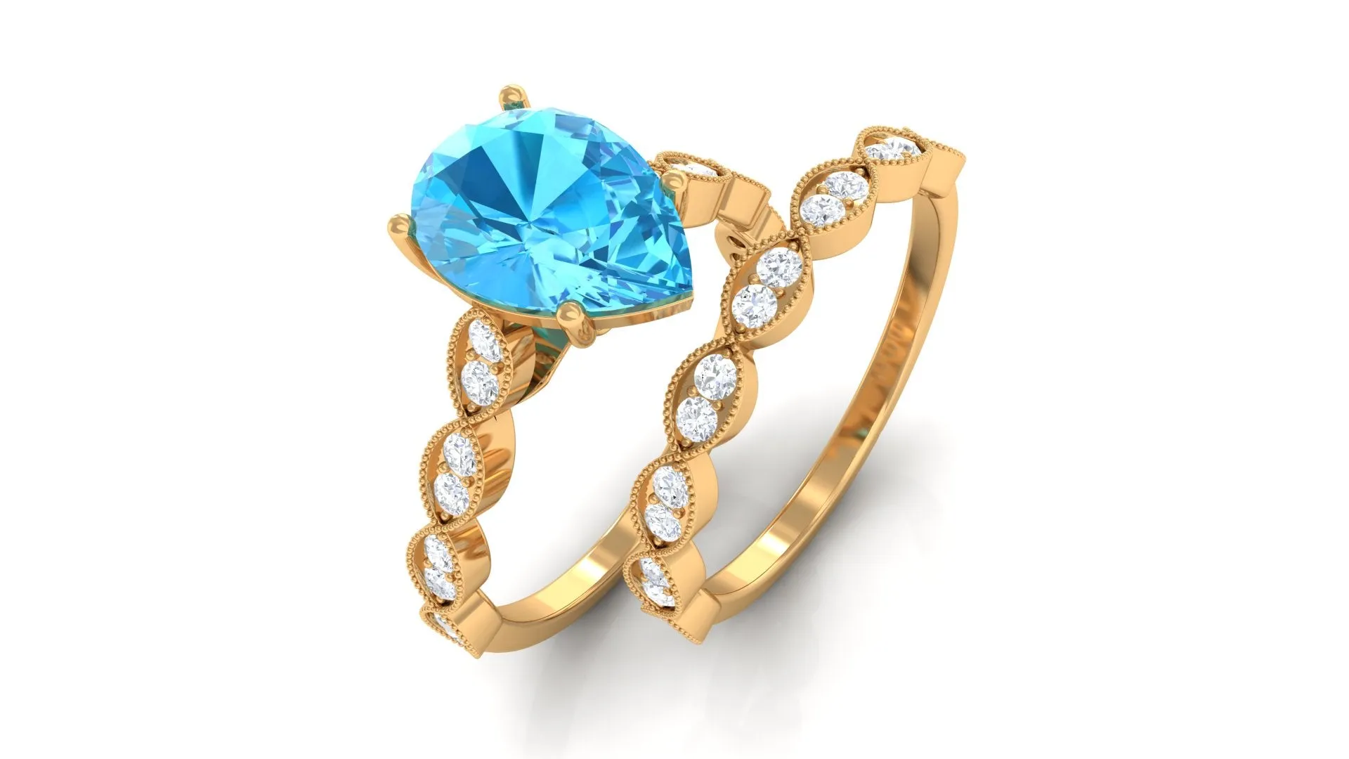 1.50 CT Swiss Blue Topaz and Moissanite Engagement Ring Set