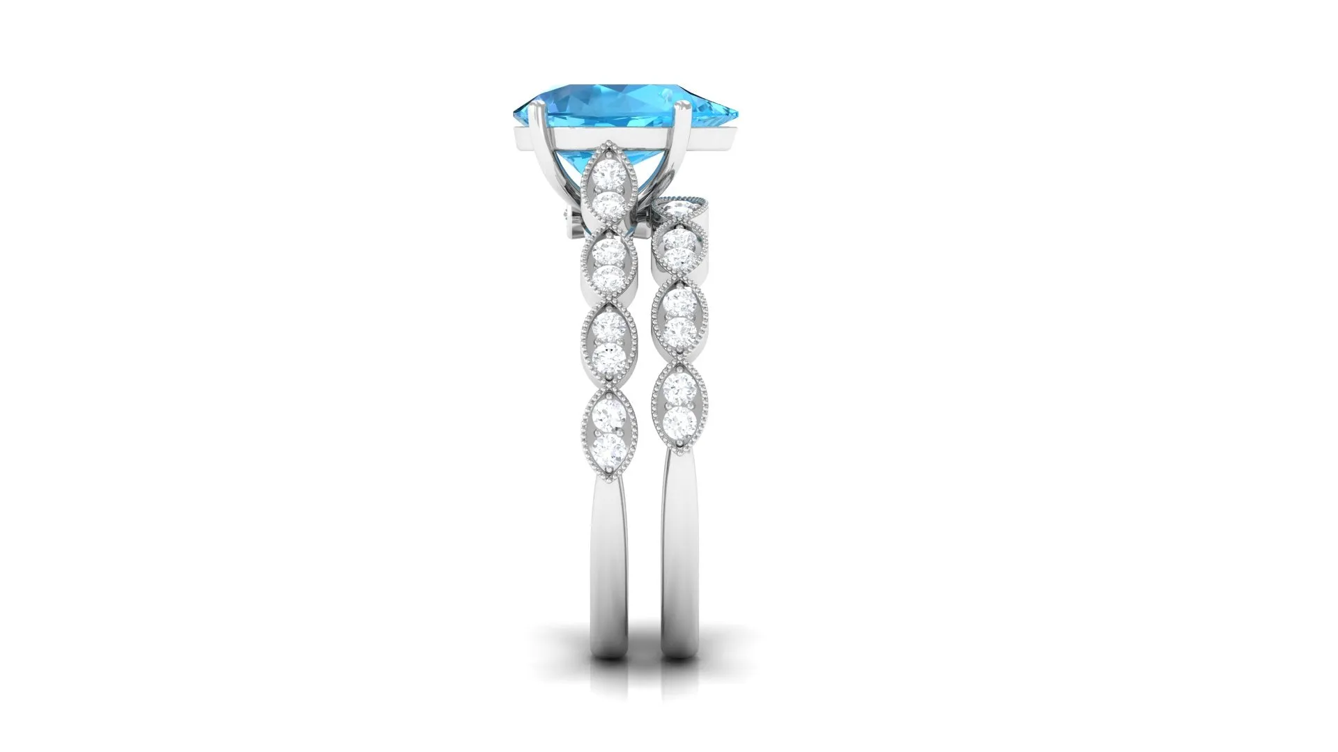 1.50 CT Swiss Blue Topaz and Moissanite Engagement Ring Set