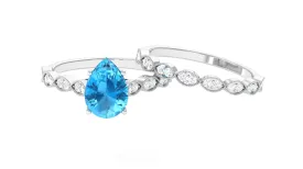 1.50 CT Swiss Blue Topaz and Moissanite Engagement Ring Set