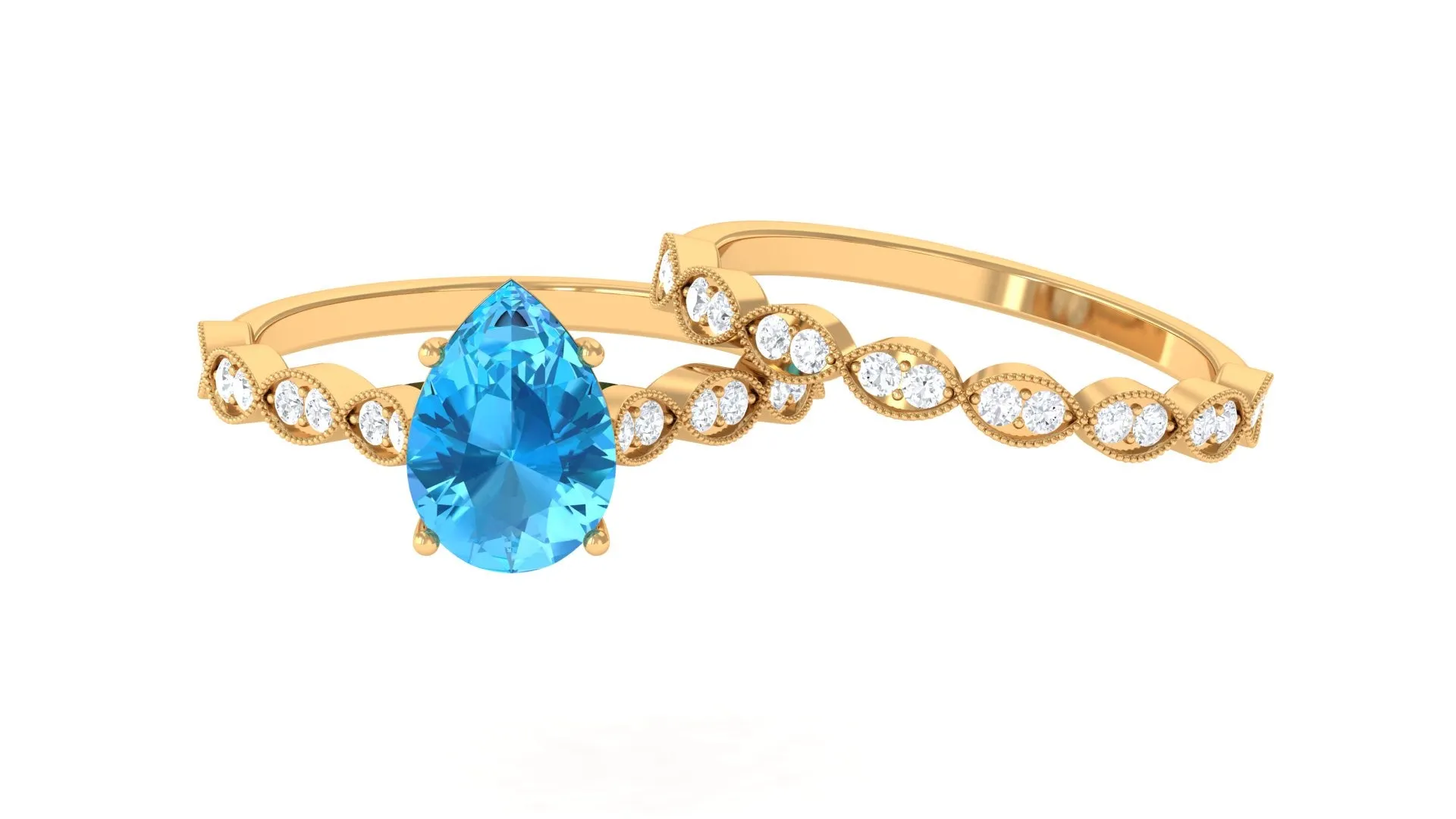 1.50 CT Swiss Blue Topaz and Moissanite Engagement Ring Set