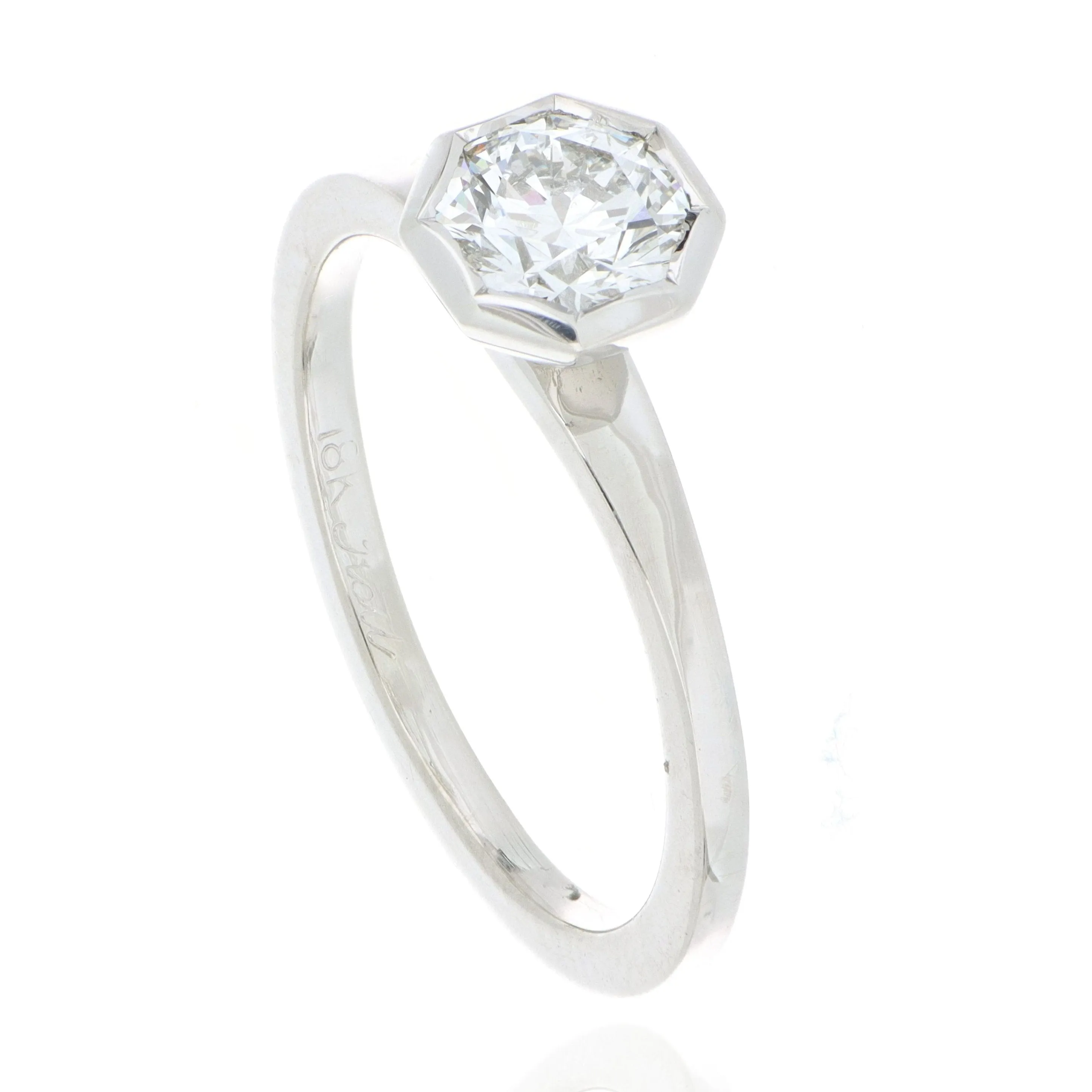 18k White Gold Bezel Set Diamond Solitaire Engagement Ring
