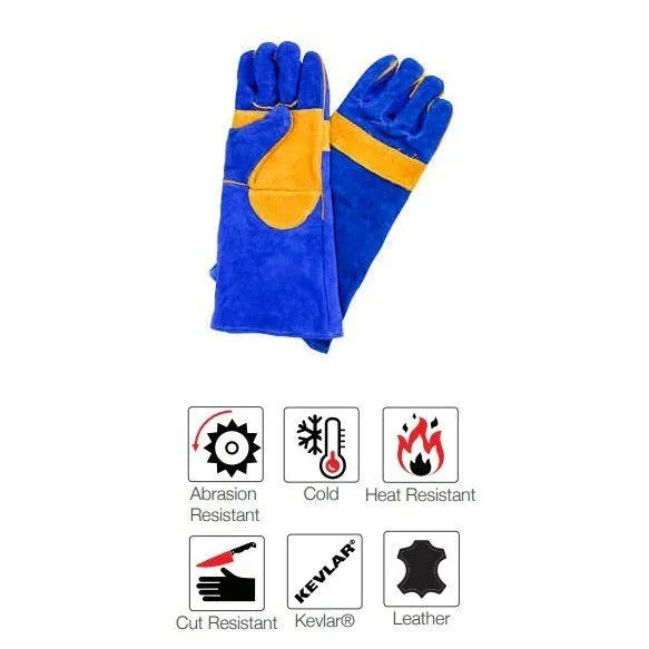 200mm 8'' Heat resistant reinforced Kevlar blue lined leather welding gloves
