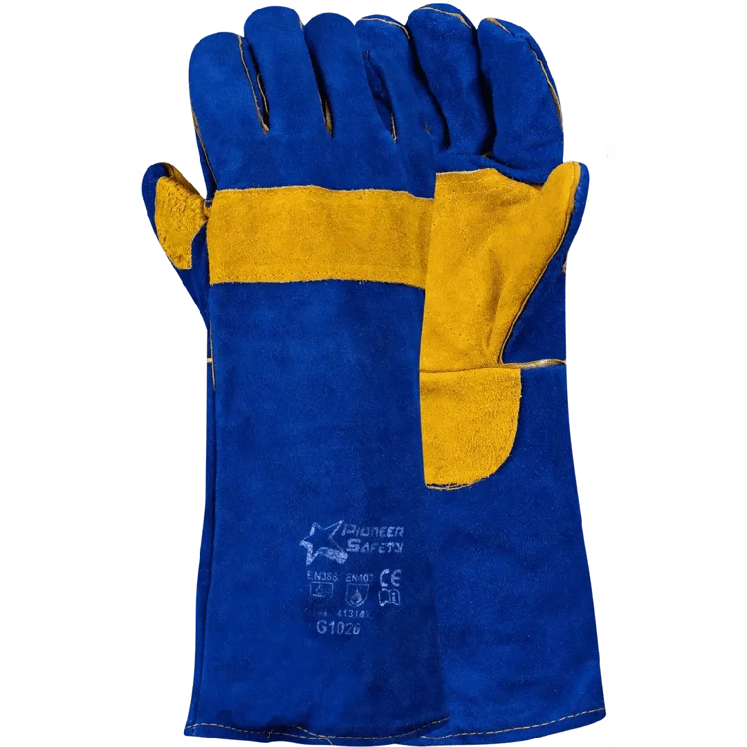 200mm 8'' Heat resistant reinforced Kevlar blue lined leather welding gloves