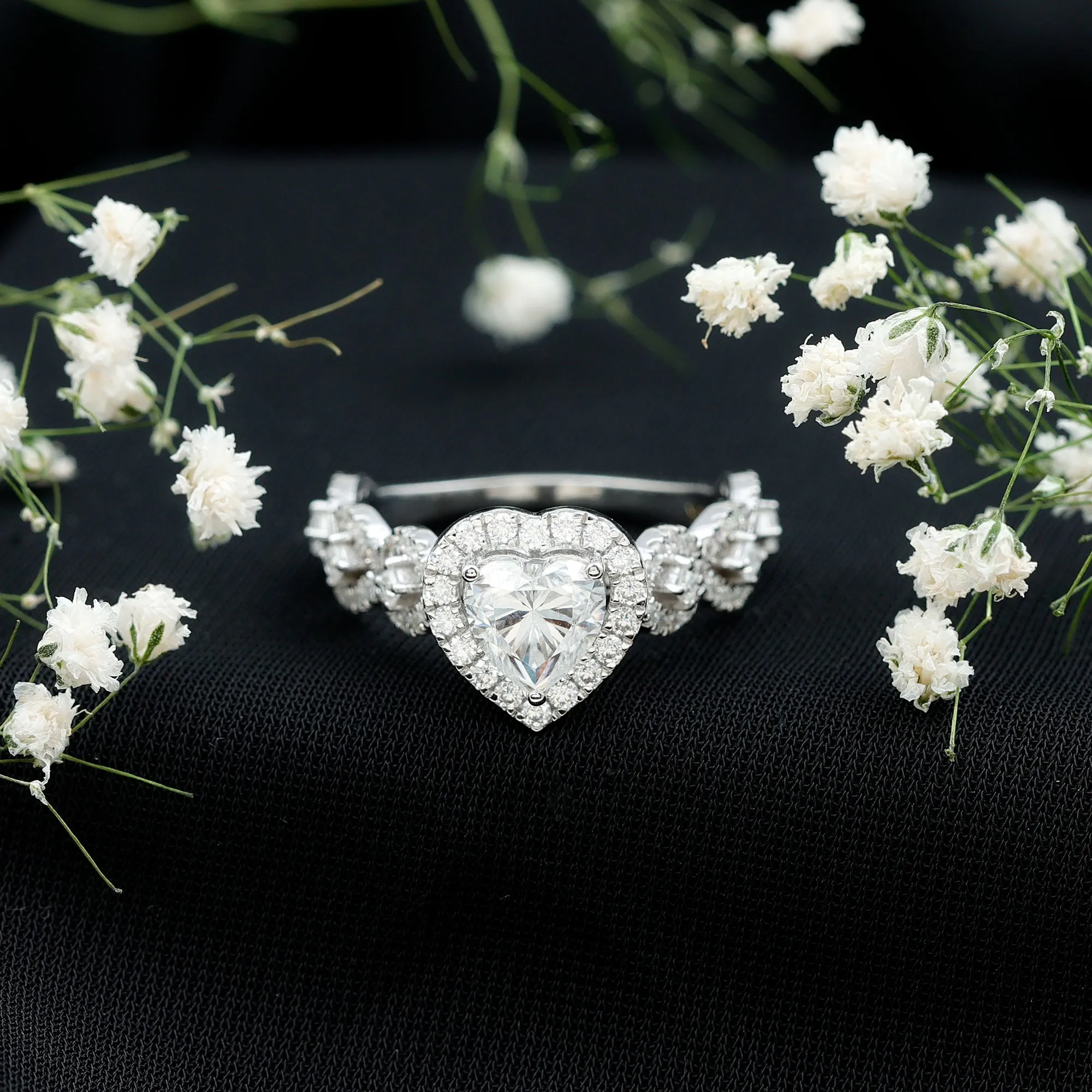 3.25 CT Solitaire Heart Shaped Moissanite Engagement Ring with Accent