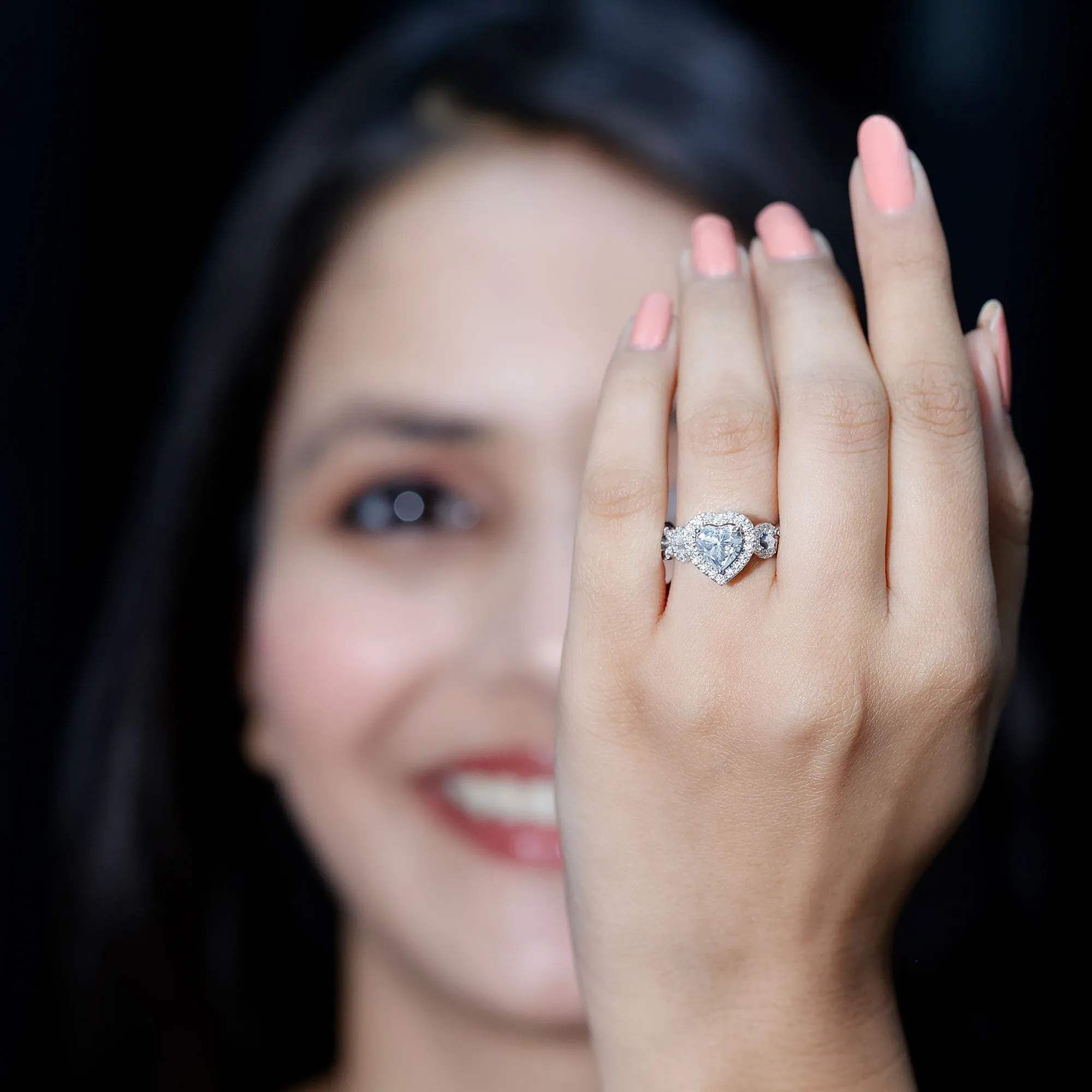 3.25 CT Solitaire Heart Shaped Moissanite Engagement Ring with Accent