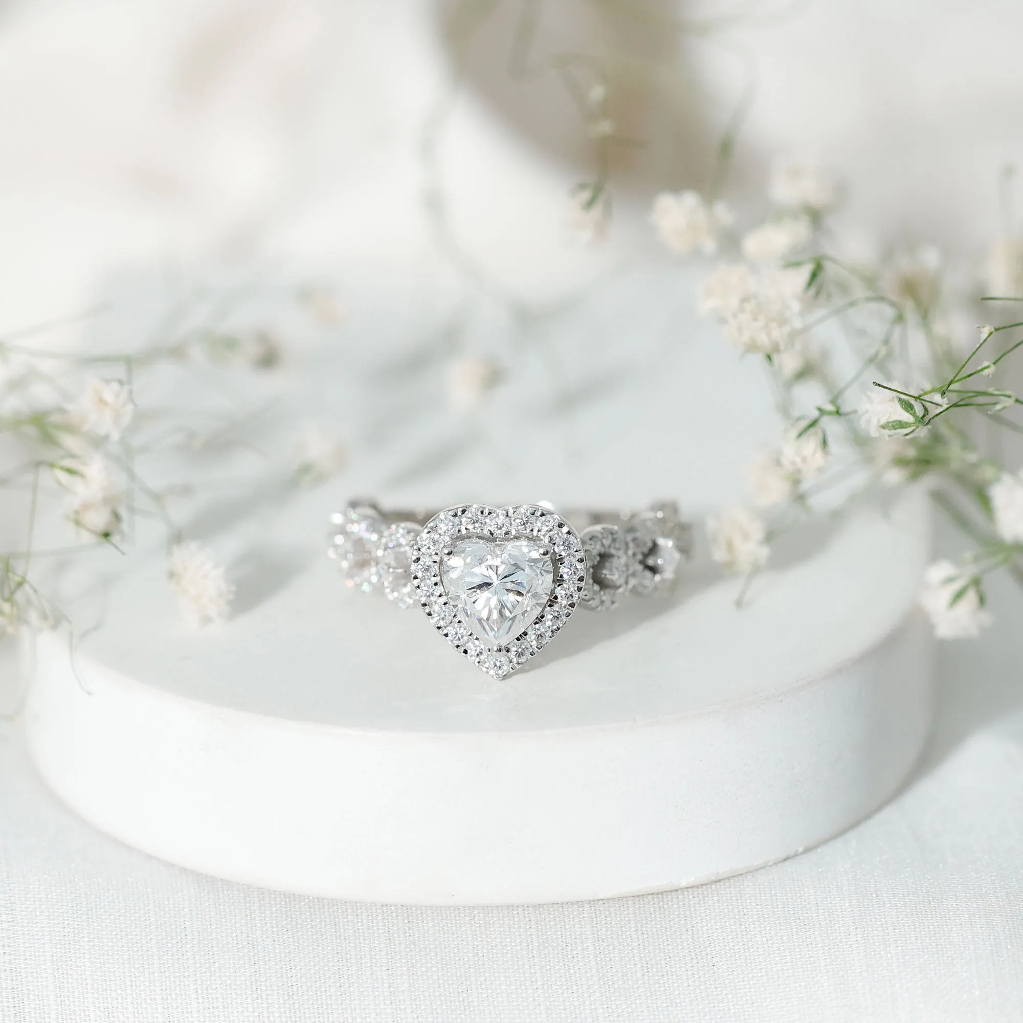 3.25 CT Solitaire Heart Shaped Moissanite Engagement Ring with Accent