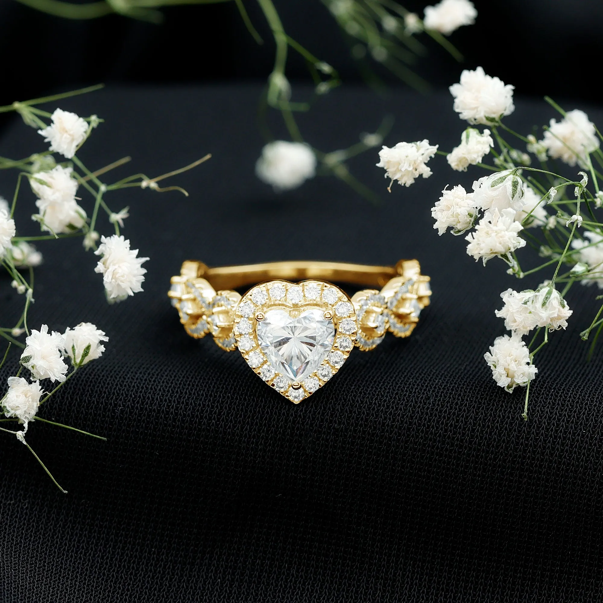 3.25 CT Solitaire Heart Shaped Moissanite Engagement Ring with Accent