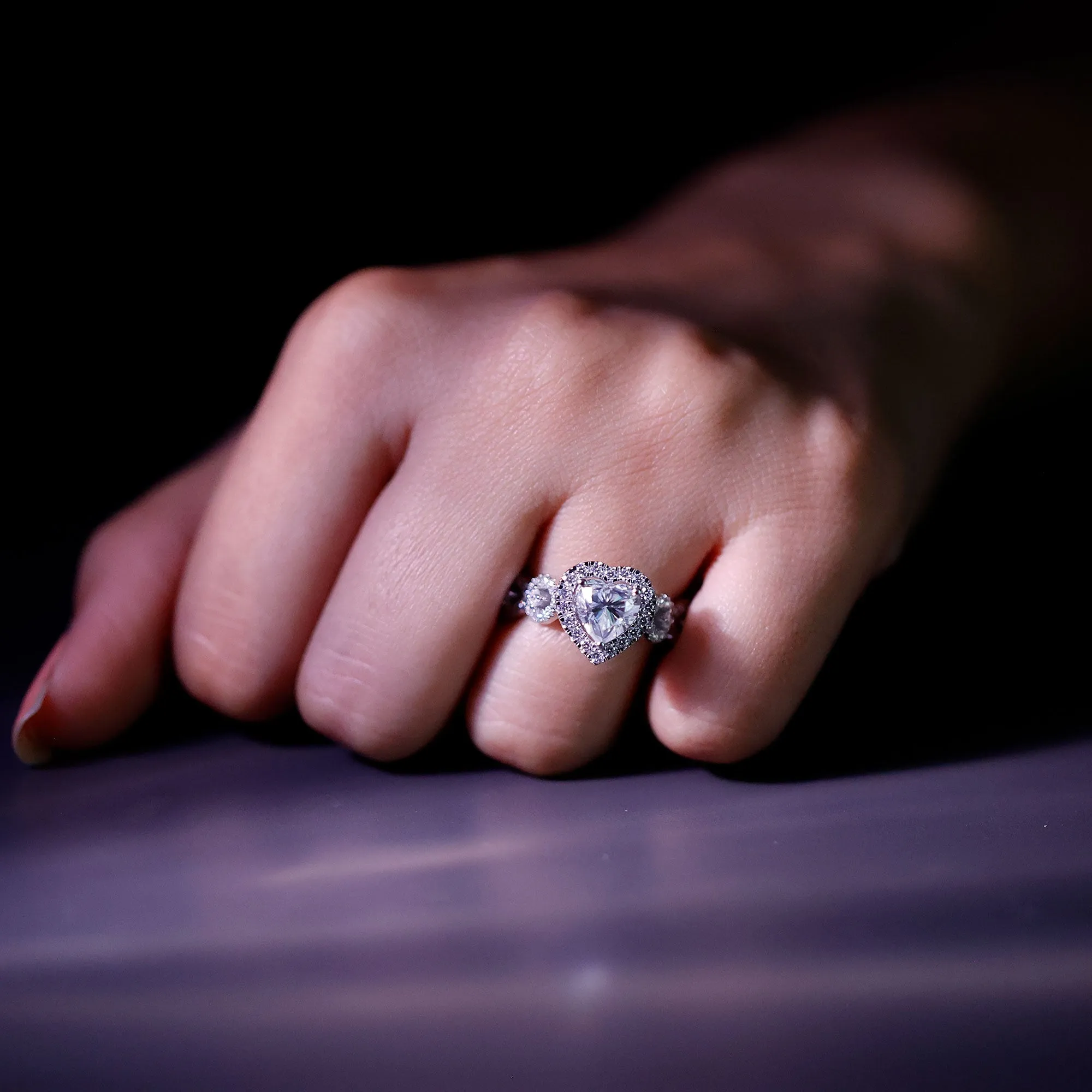 3.25 CT Solitaire Heart Shaped Moissanite Engagement Ring with Accent