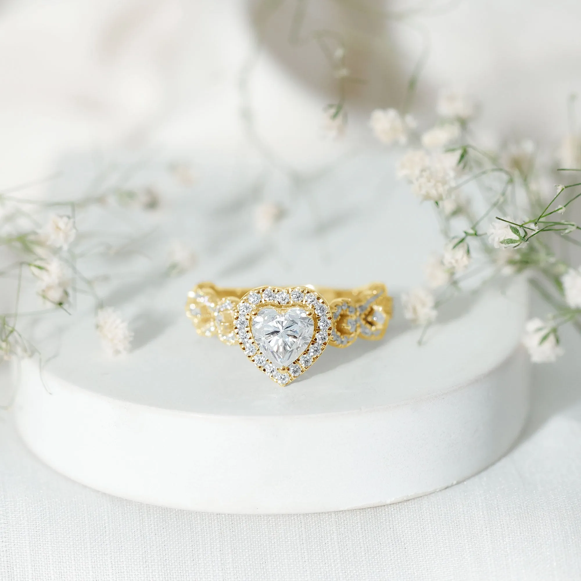 3.25 CT Solitaire Heart Shaped Moissanite Engagement Ring with Accent