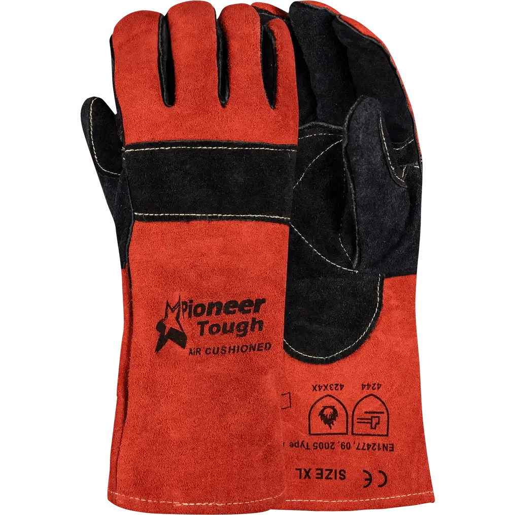350mm 14'' Heat resistant air cushioned double layer Kevlar leather welding gloves Burn-Lv4