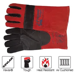 350mm 14'' Heat resistant air cushioned double layer Kevlar leather welding gloves Burn-Lv4