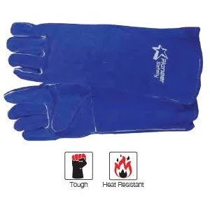 450mm 17'' Heat resistant Kevlar welted blue leather welding gloves Burn-Lv4