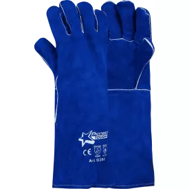 450mm 17'' Heat resistant Kevlar welted blue leather welding gloves Burn-Lv4