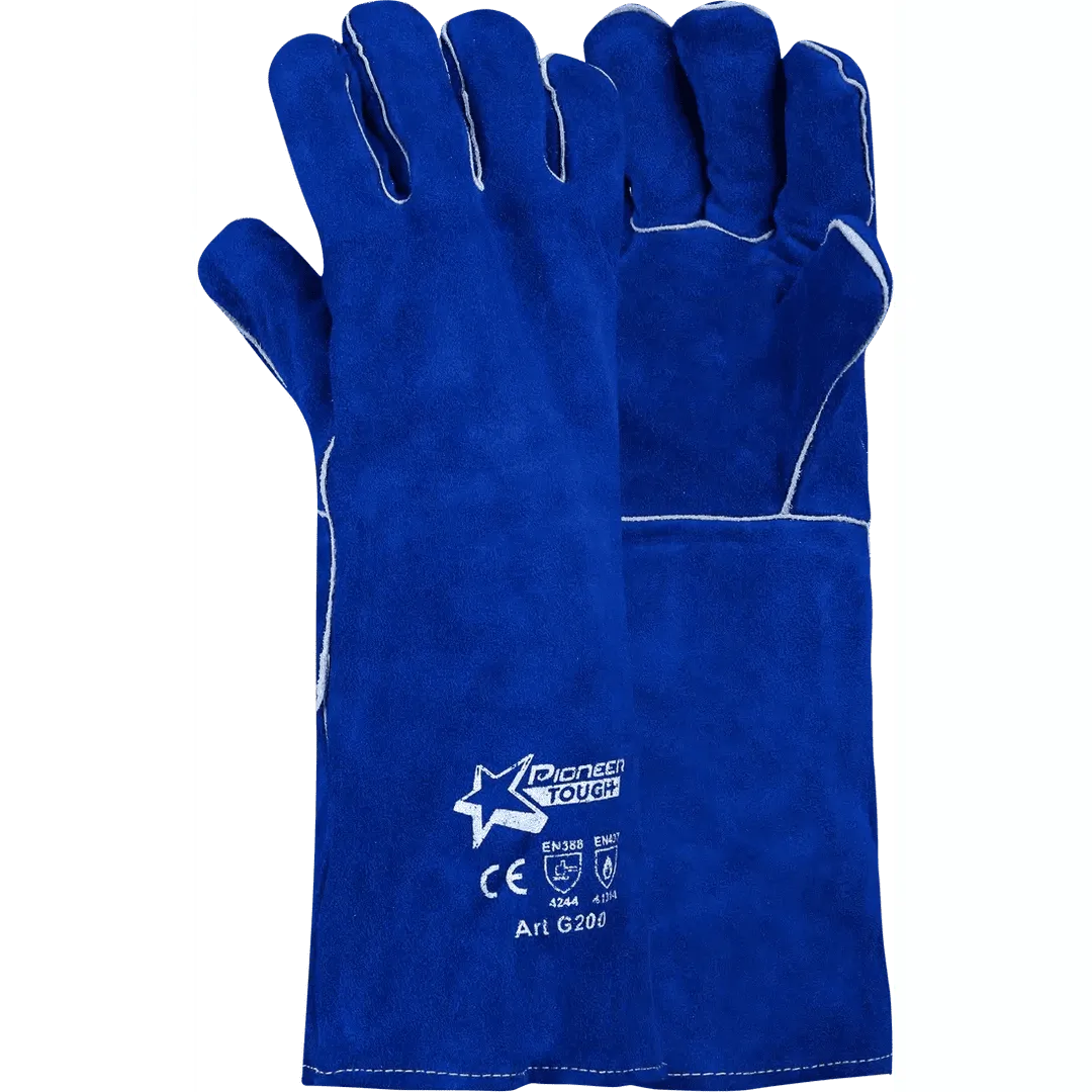 450mm 17'' Heat resistant Kevlar welted blue leather welding gloves Burn-Lv4