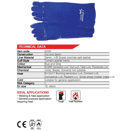 450mm 17'' Heat resistant Kevlar welted blue leather welding gloves Burn-Lv4
