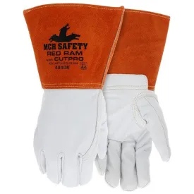 4840KL MCR Safety Red Ram Welding Gloves, Large, Leather, White, Kevlar Lining