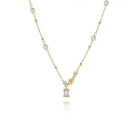 925 Silver Square Pendant Pearl Necklace