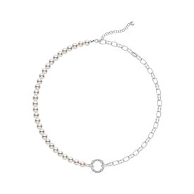 Akoya Pearl Strand 18K Gold Diamond Half Chain Half Pearl Necklace