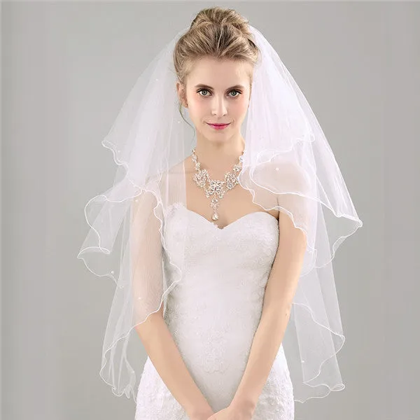 Alluring Tulle Cathedral Train Long Wedding Veil With Pearls WV011