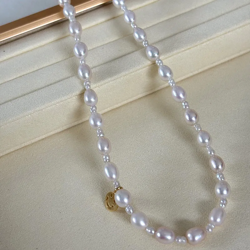 Aurora Luster Rice Shape Women Freshwater Keshi Pearl Necklace