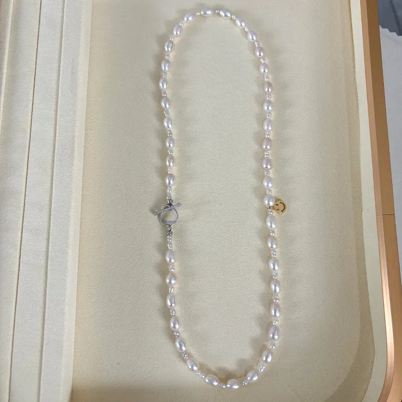 Aurora Luster Rice Shape Women Freshwater Keshi Pearl Necklace