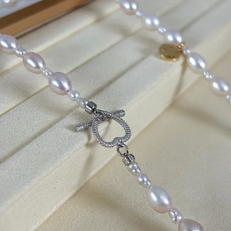 Aurora Luster Rice Shape Women Freshwater Keshi Pearl Necklace