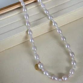Aurora Luster Rice Shape Women Freshwater Keshi Pearl Necklace