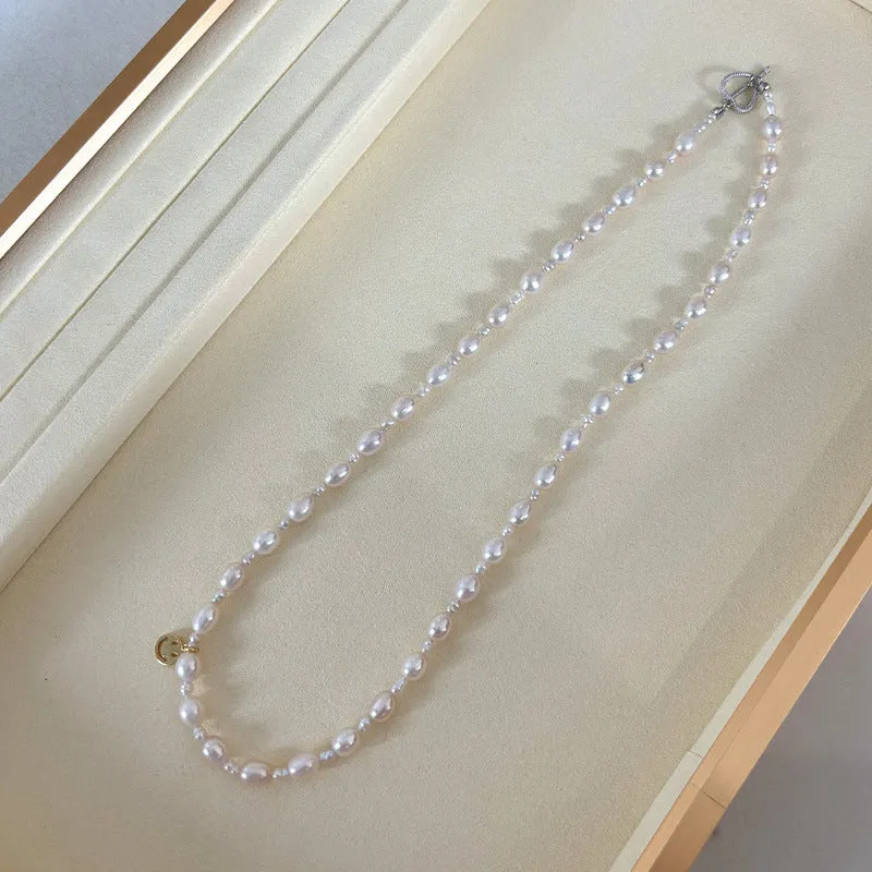 Aurora Luster Rice Shape Women Freshwater Keshi Pearl Necklace