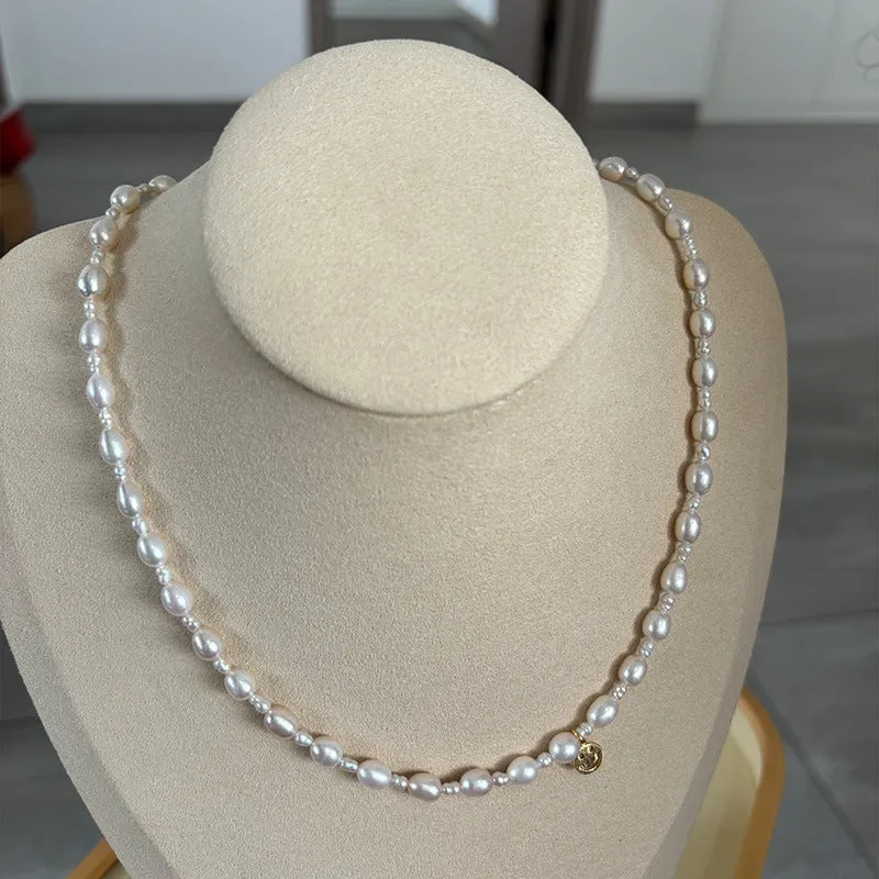 Aurora Luster Rice Shape Women Freshwater Keshi Pearl Necklace
