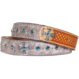 B321 - Roan Hair Crystaled Tooled Belt
