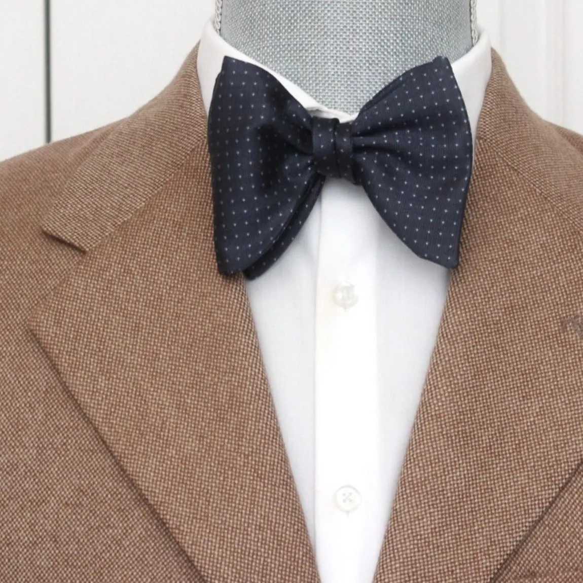 Big Butterfly Navy Blue Polka Dot Silk Bow Tie