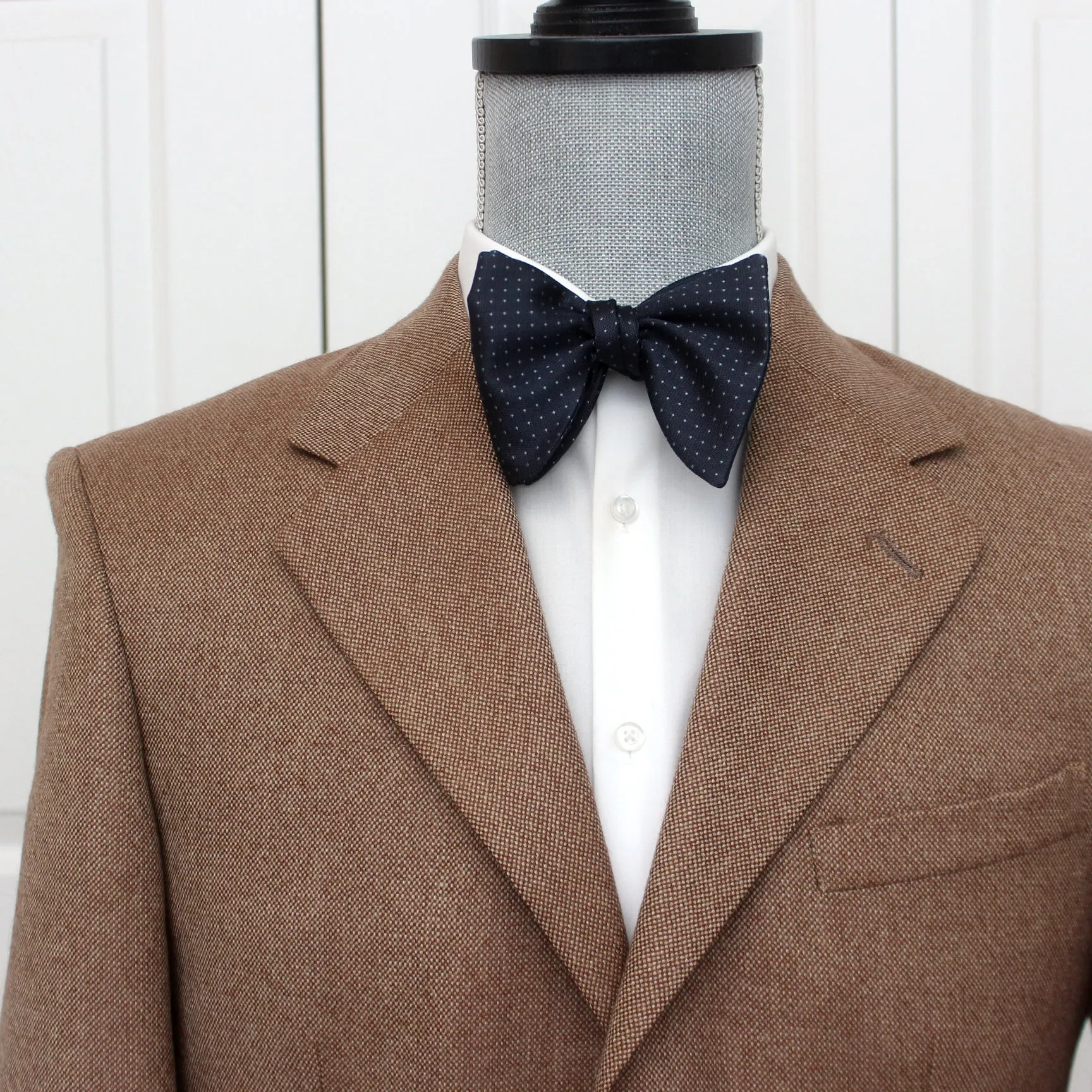 Big Butterfly Navy Blue Polka Dot Silk Bow Tie