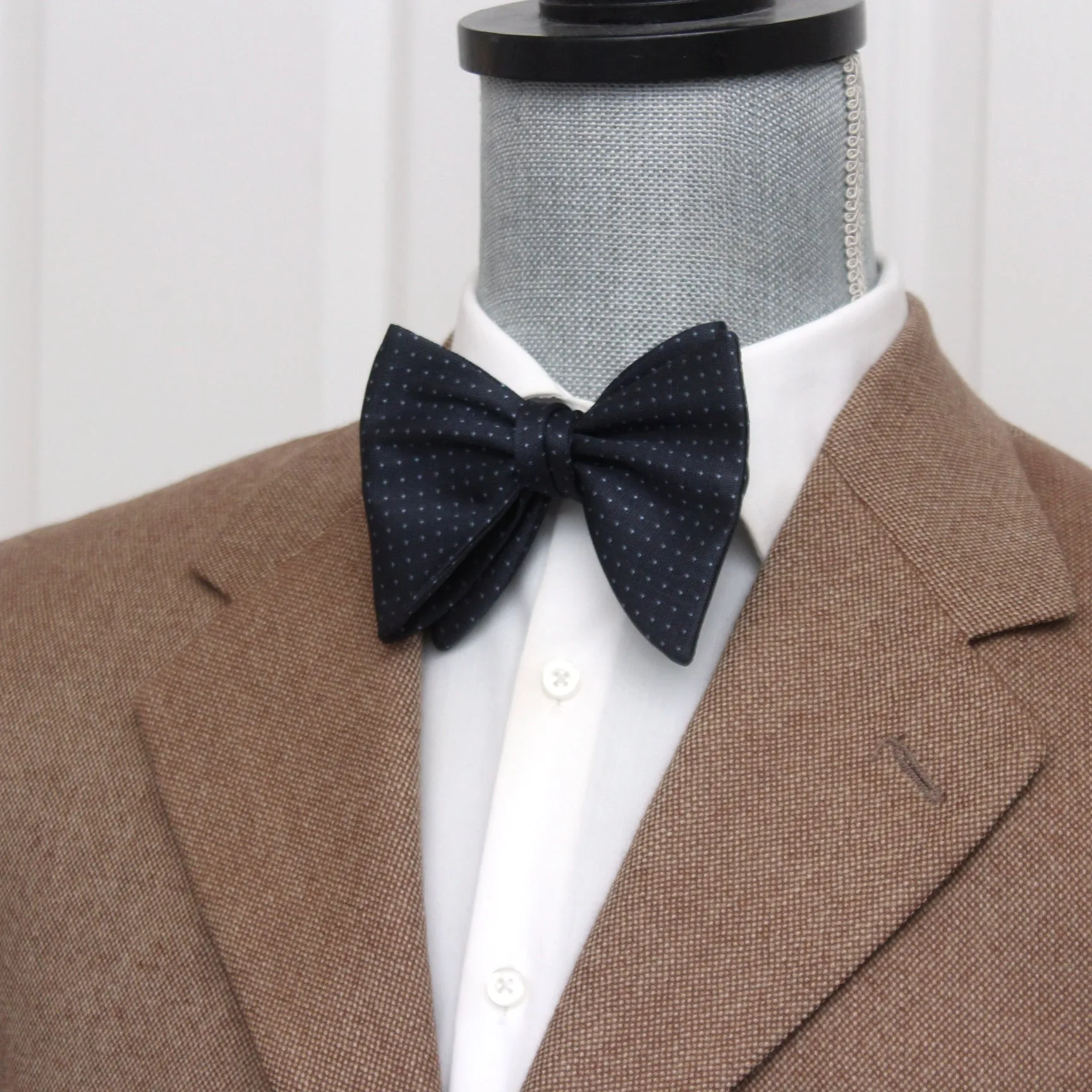 Big Butterfly Navy Blue Polka Dot Silk Bow Tie
