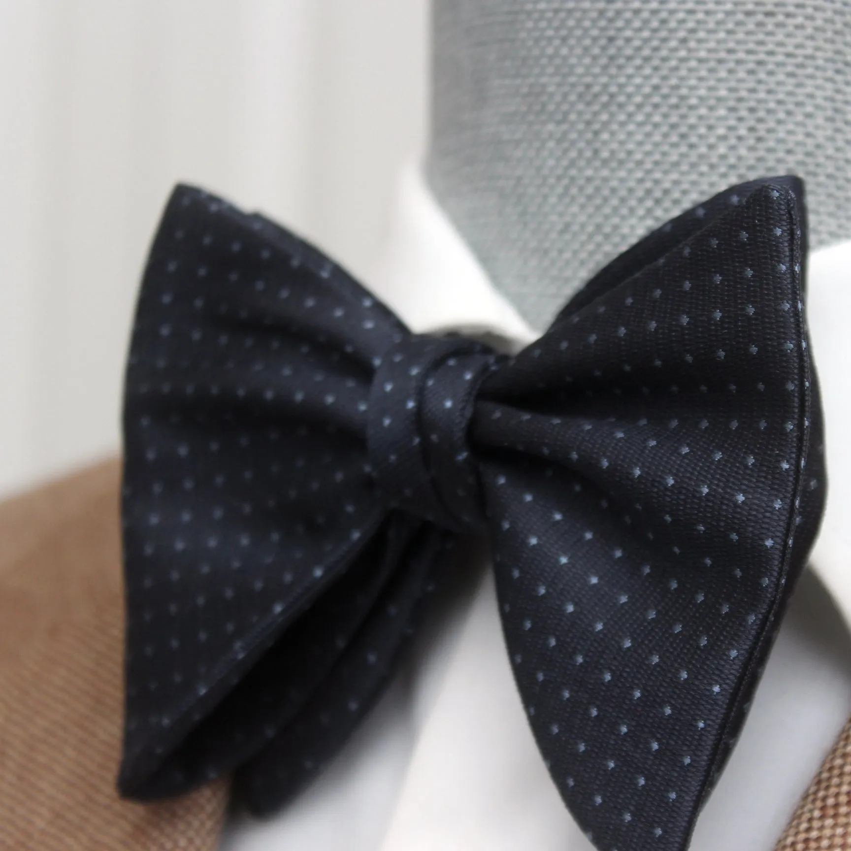 Big Butterfly Navy Blue Polka Dot Silk Bow Tie
