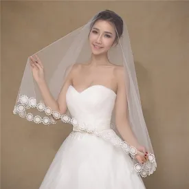 Eye-catching Tulle Long White Wedding Veil With Appliques WV022