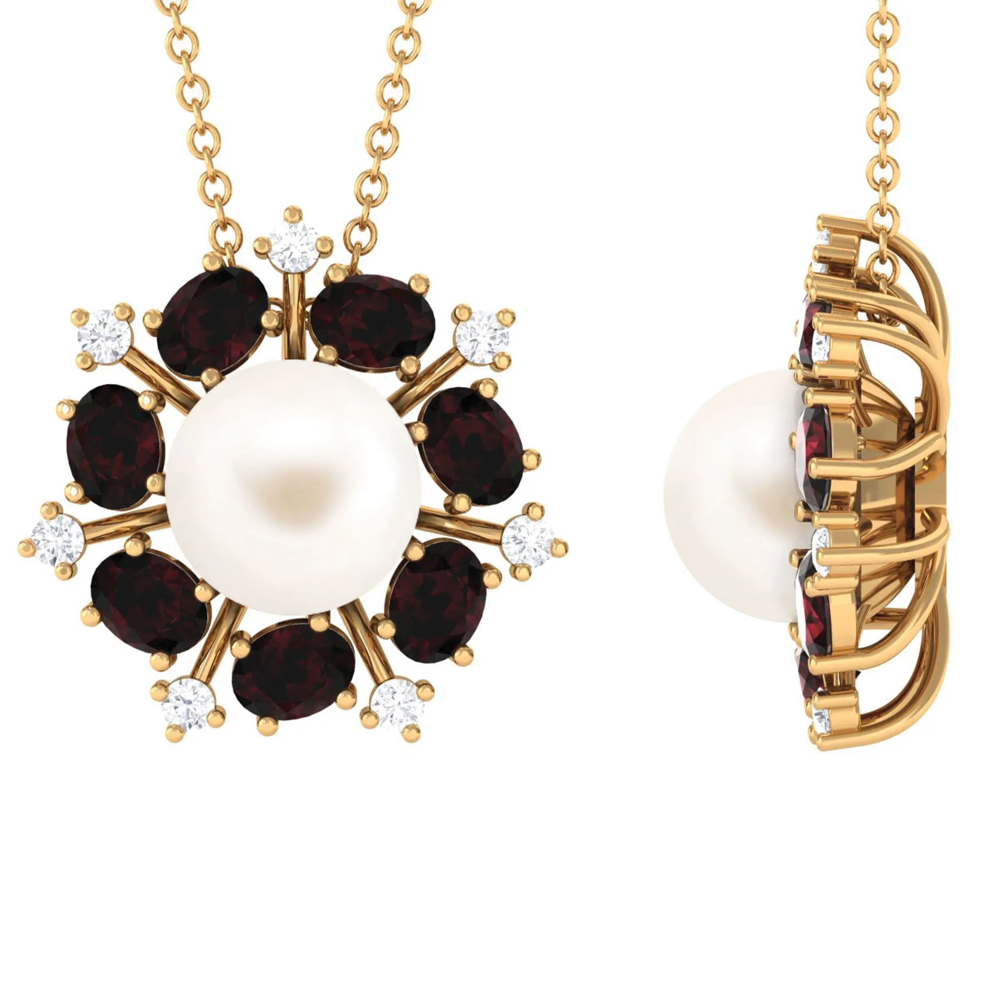 Freshwater Pearl Statement Pendant with Garnet and Diamond