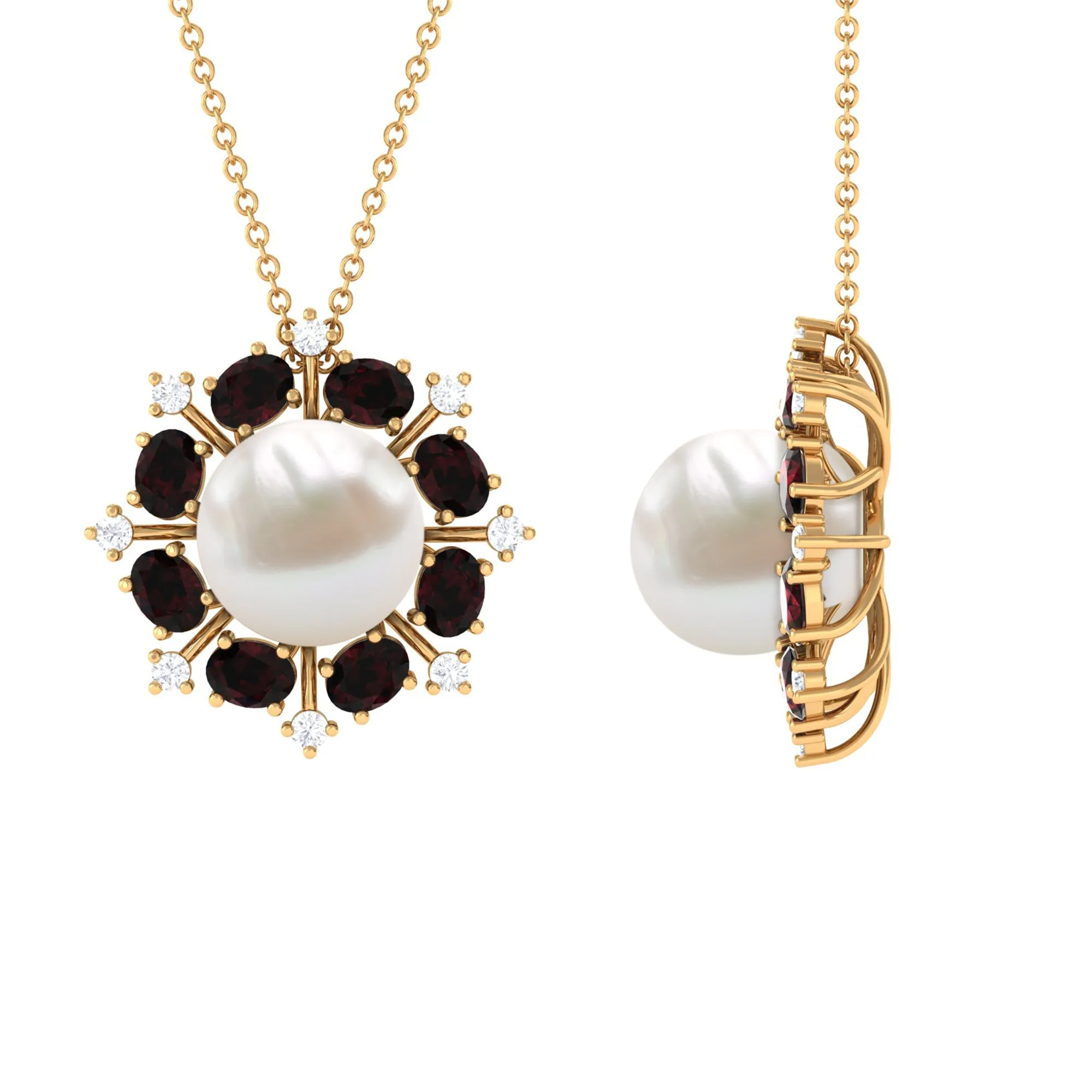 Freshwater Pearl Statement Pendant with Garnet and Diamond