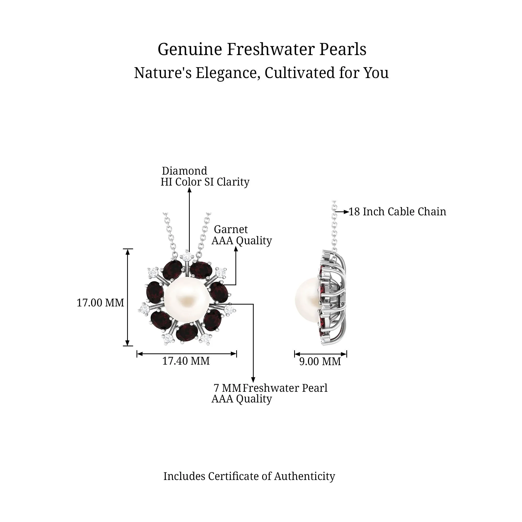 Freshwater Pearl Statement Pendant with Garnet and Diamond