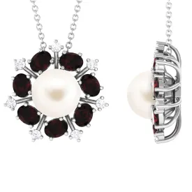 Freshwater Pearl Statement Pendant with Garnet and Diamond