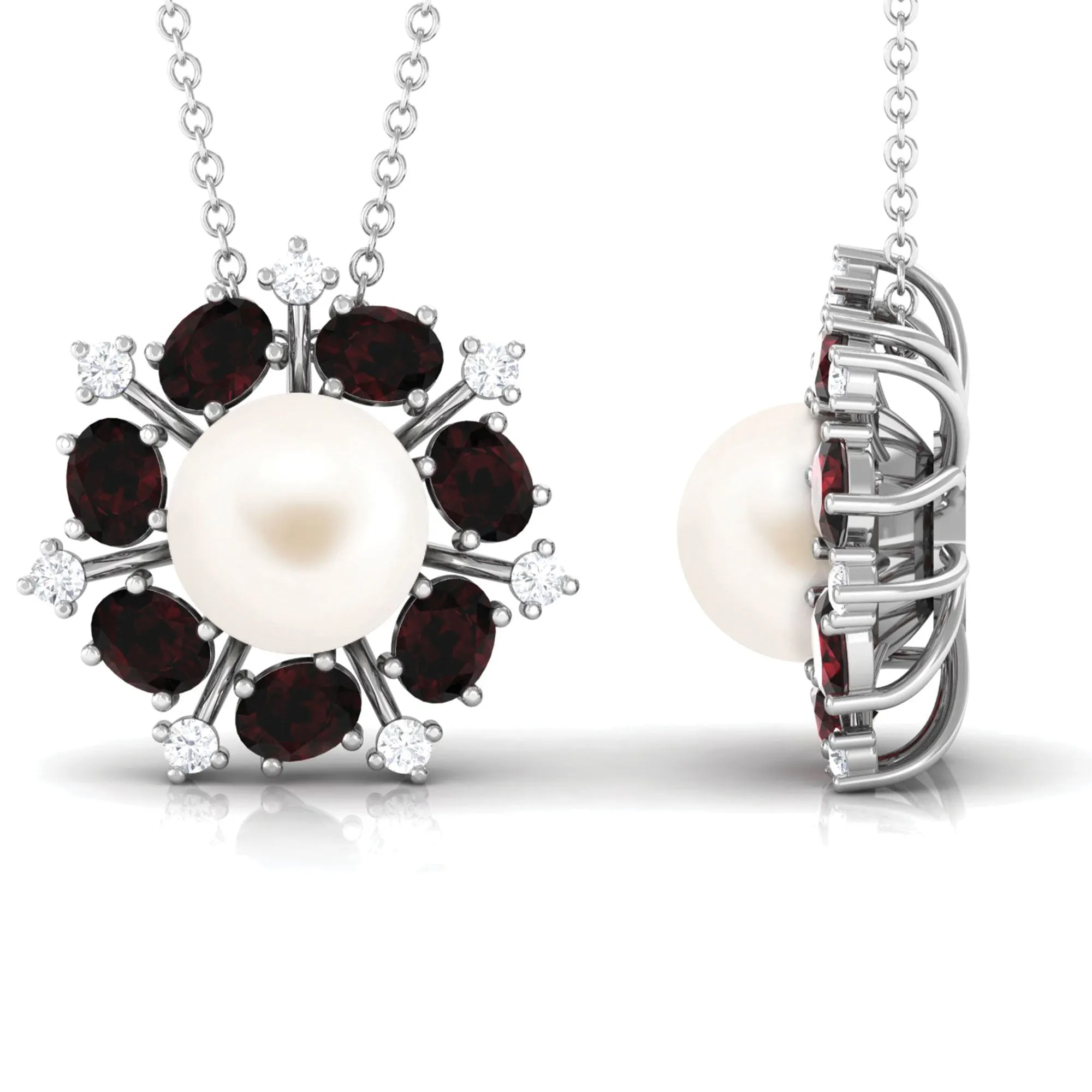 Freshwater Pearl Statement Pendant with Garnet and Diamond