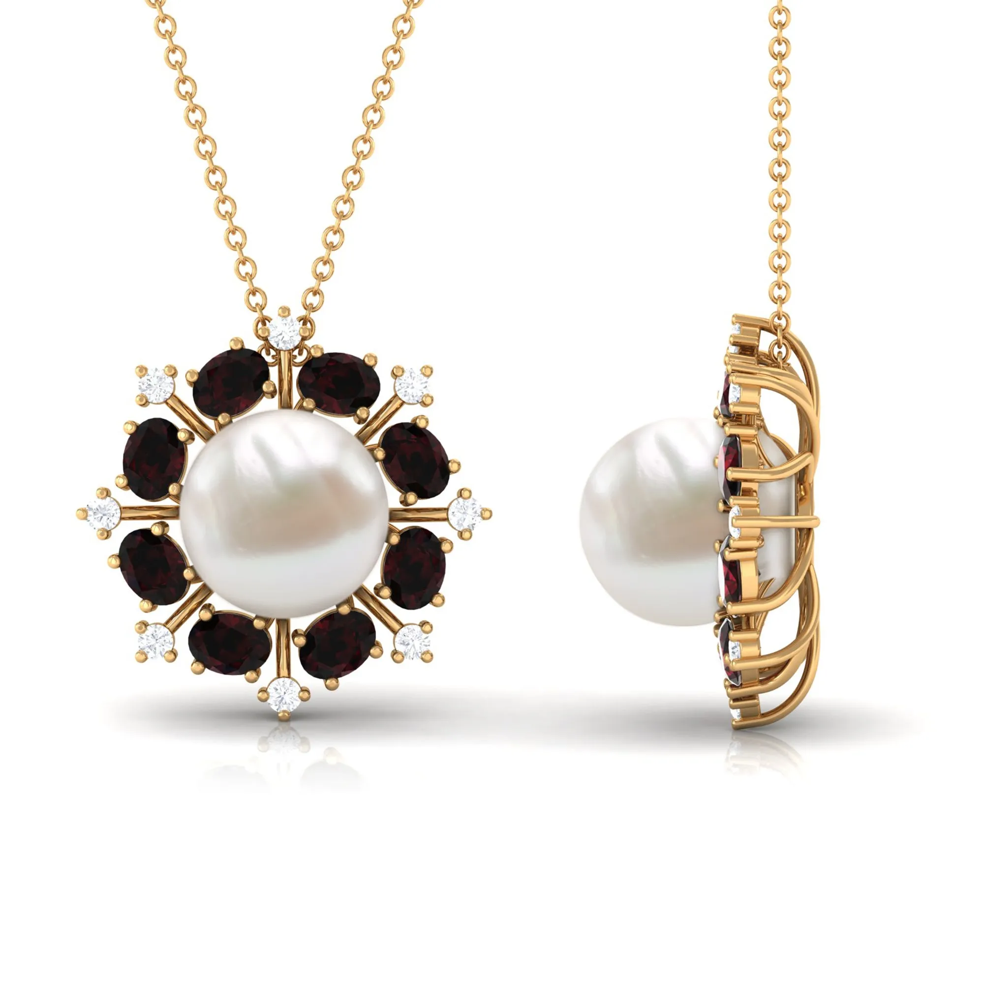 Freshwater Pearl Statement Pendant with Garnet and Diamond
