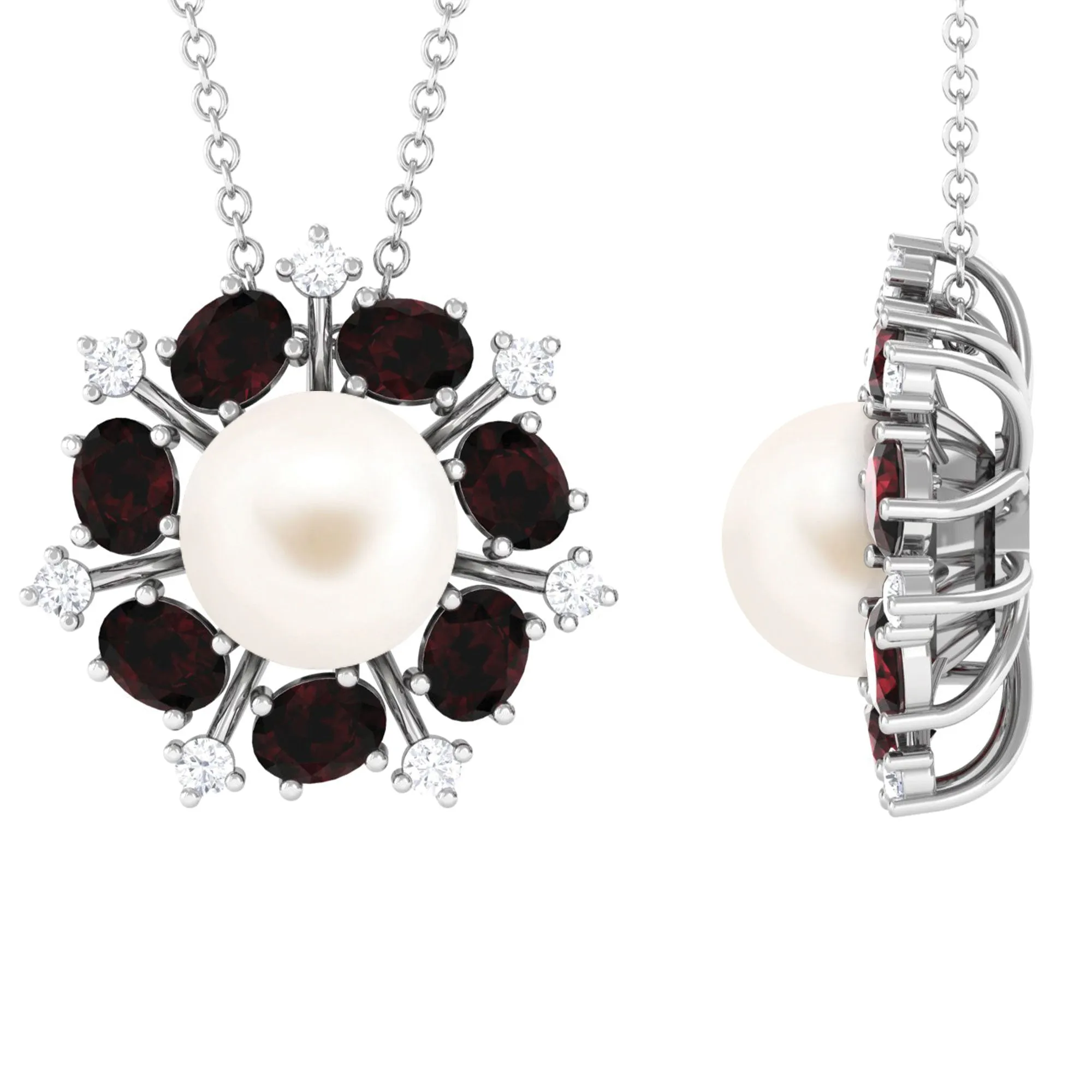 Freshwater Pearl Statement Pendant with Garnet and Diamond