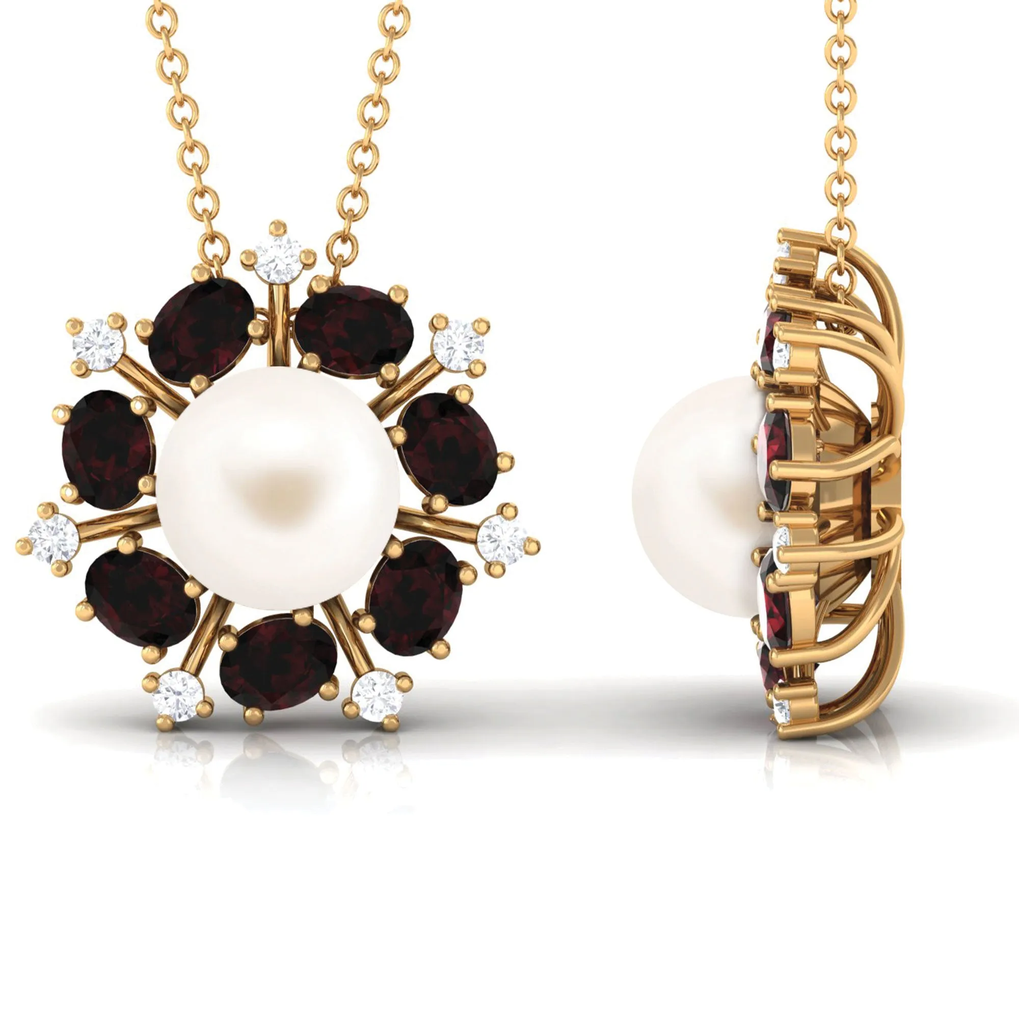 Freshwater Pearl Statement Pendant with Garnet and Diamond