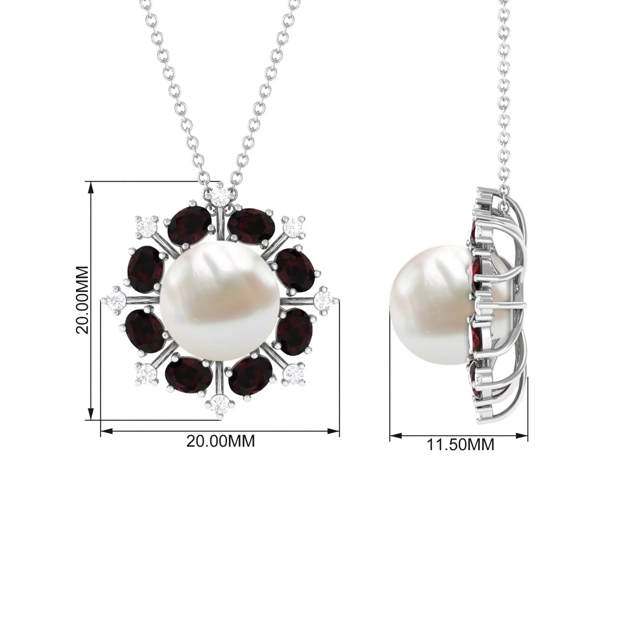 Freshwater Pearl Statement Pendant with Garnet and Diamond