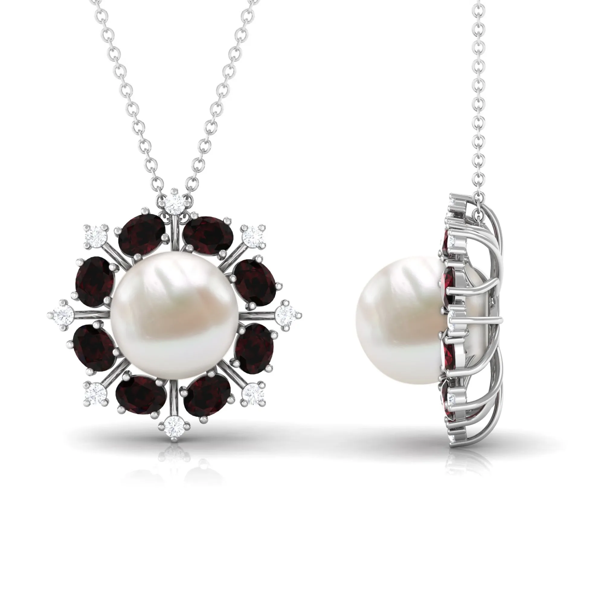 Freshwater Pearl Statement Pendant with Garnet and Diamond
